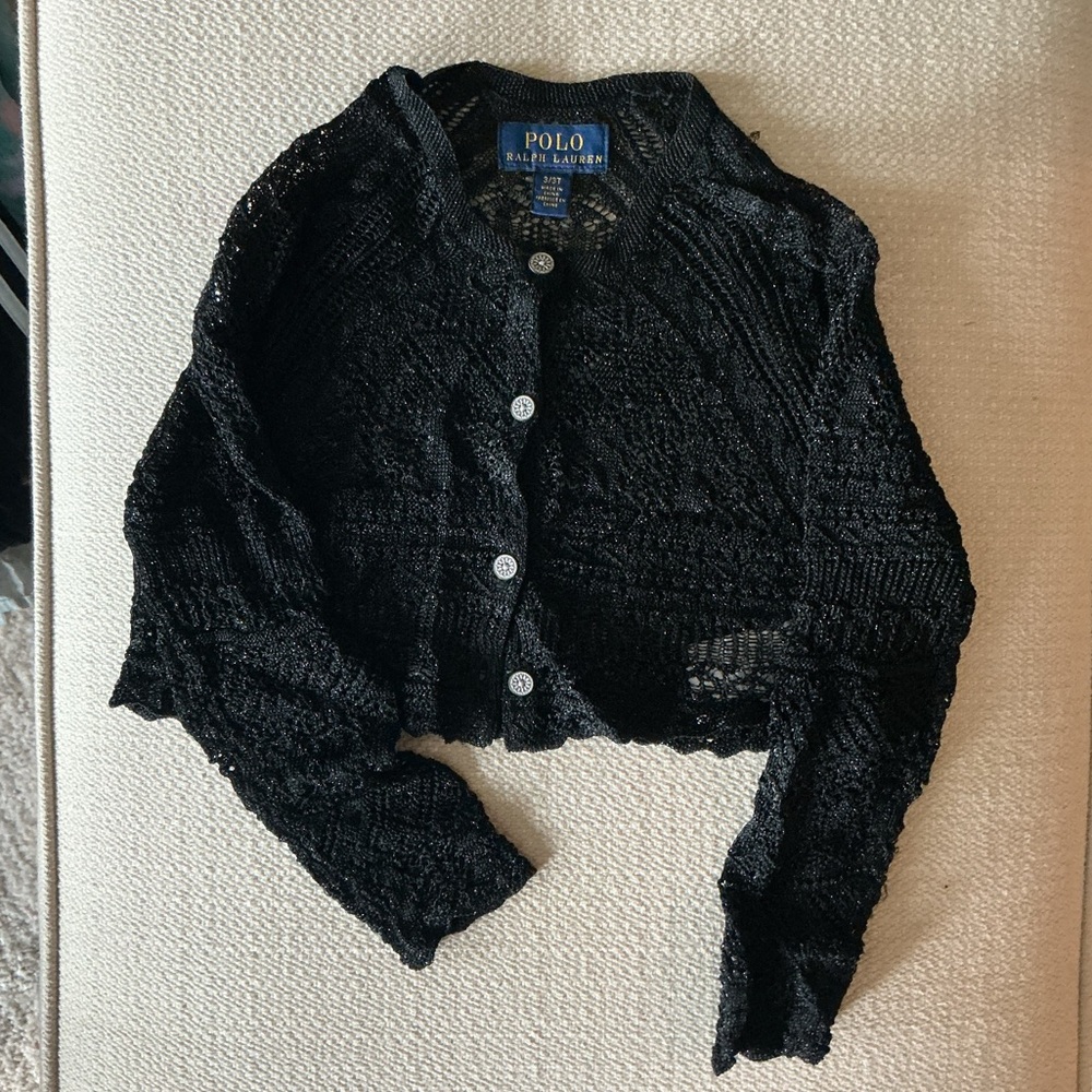 Polo by Ralph Lauren Girls 3T Black Crochet Cardigan